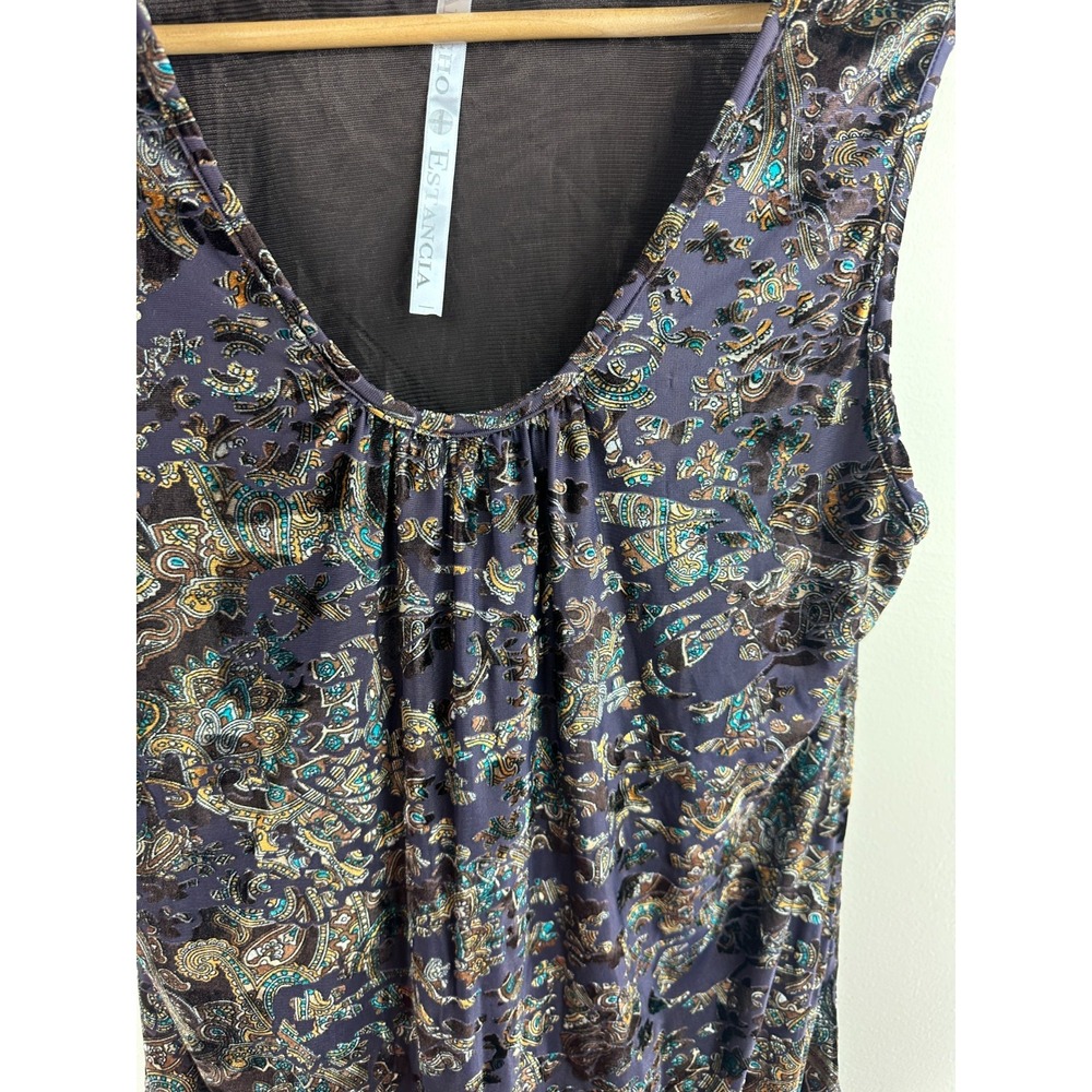 Rancho Estancia Burnout Velvet Lace Hem Mini Dress Purple Paisley L Witchy Goth - Picture 7 of 16